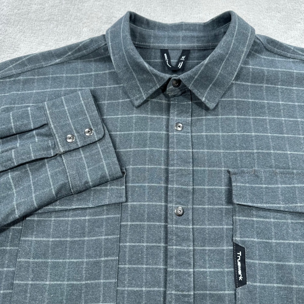 Truewerk EDO Work Shirt Mens XL Gray Grid Snap Front Long Sleeve Utility Shirt